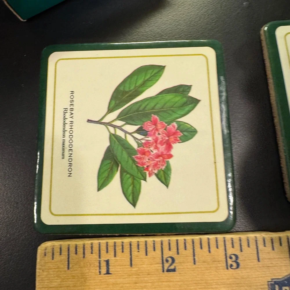 Vintage Botanical Wildlife Coaster Set Home 3.4in Green Nature Illustrations 8pc